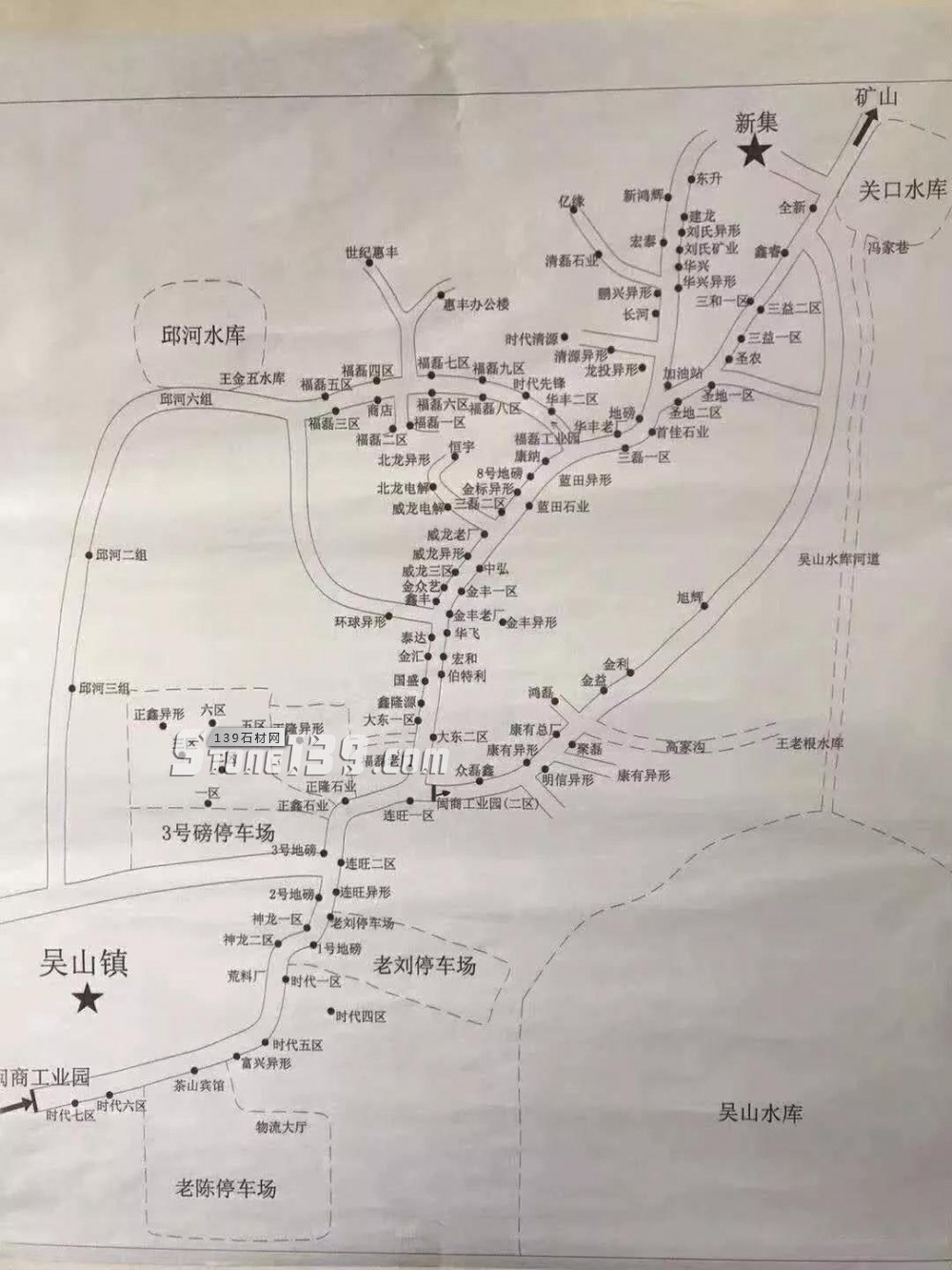 隨州石材工業(yè)區(qū)石材企業(yè)分布簡圖（隨州白麻和黃金麻花崗巖）